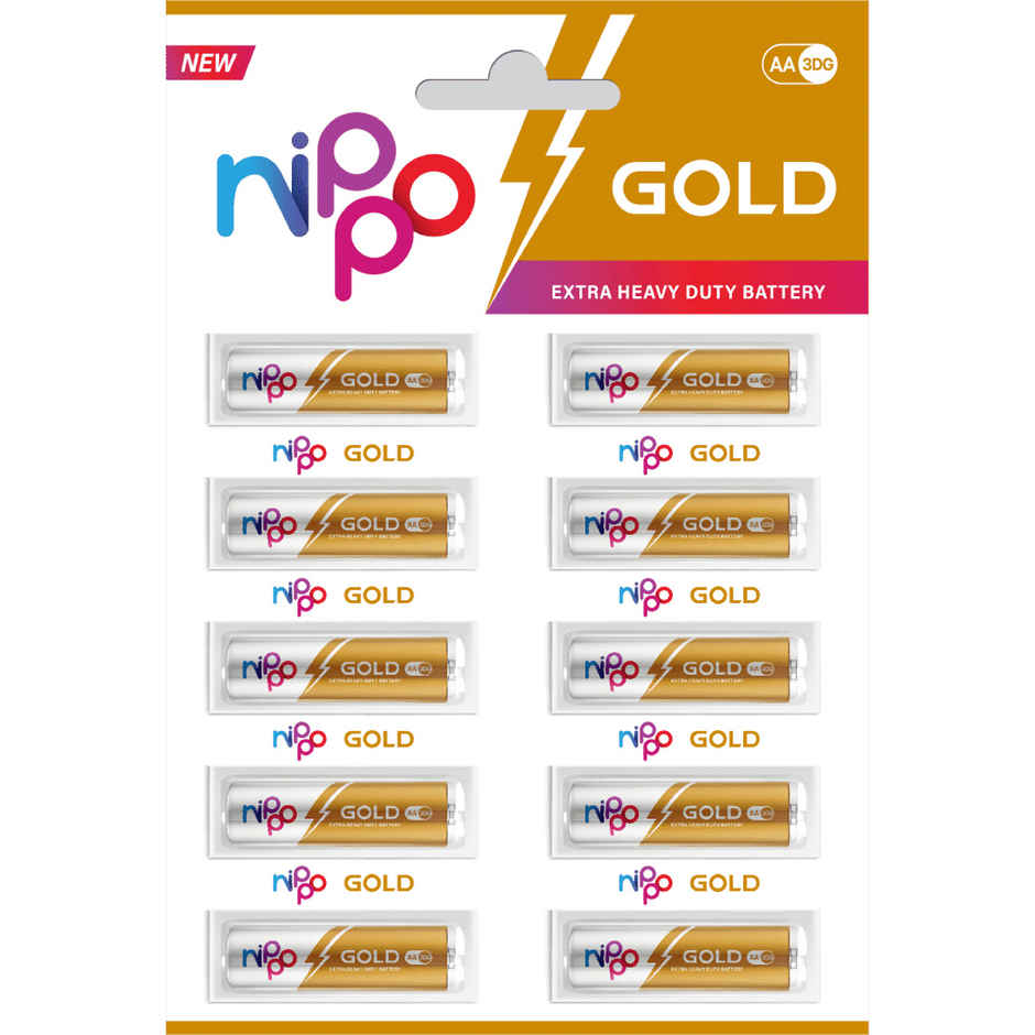 Nippo 3DG Gold AA Battery | 1.5 V | Leakproof |For Toys, Remotes, Clocks, Wireless Mouse - Pack of 10