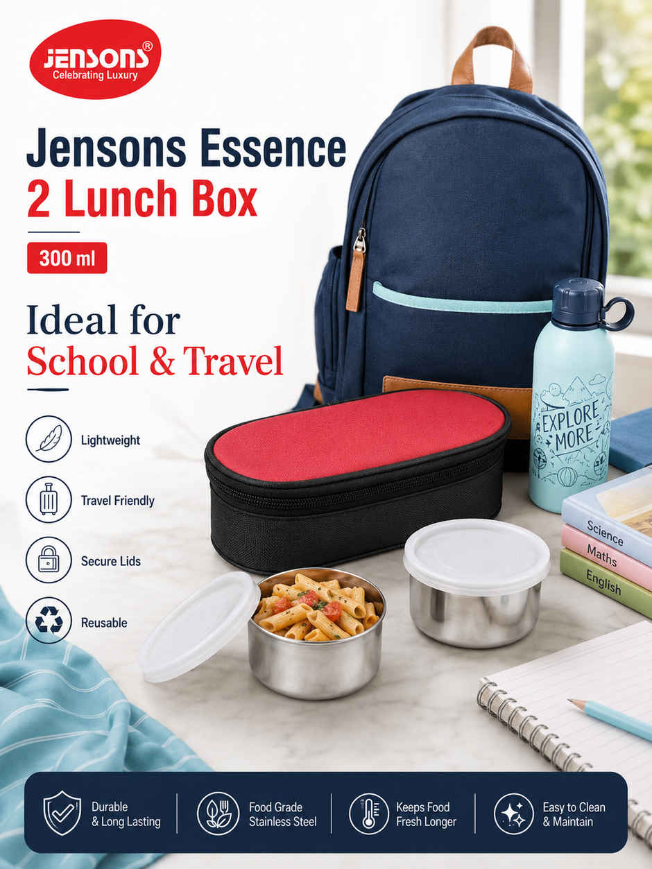 Jensons Stainless Steel Essence Lunch Box with 2 | Leak Resistant Containers |300mlX2