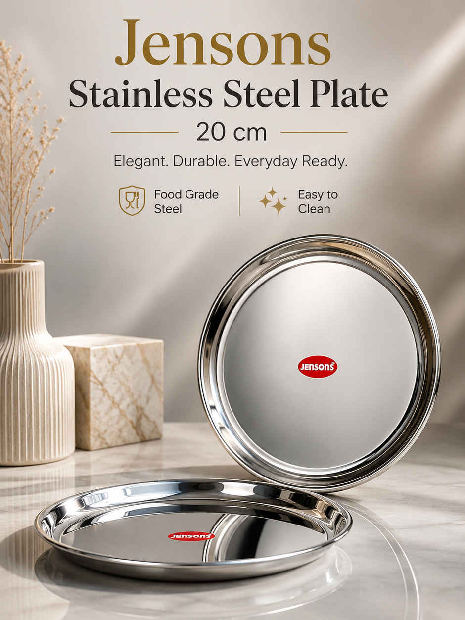 Jensons Stainless Steel Half Plate 20 cm | Heavy Gauge Food Grade Steel Thali | Mirror Finish