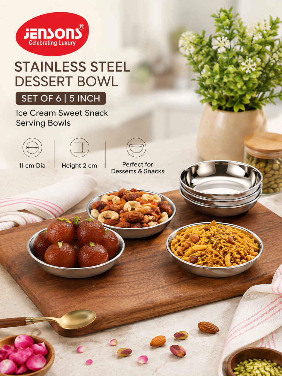 Jensons Stainless Steel Dessert Bowl Set of 6 | 5 Inch Ice Cream Sweet Snack Serving Bowls