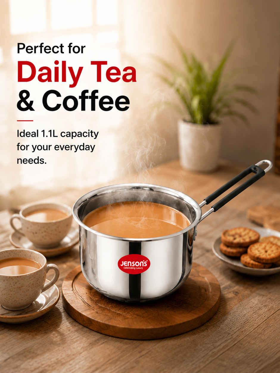 Jensons Stainless Steel Tea & Milk Pan 1.1L | Heavy Gauge | Induction & Gas Compatible | Dishwasher Safe