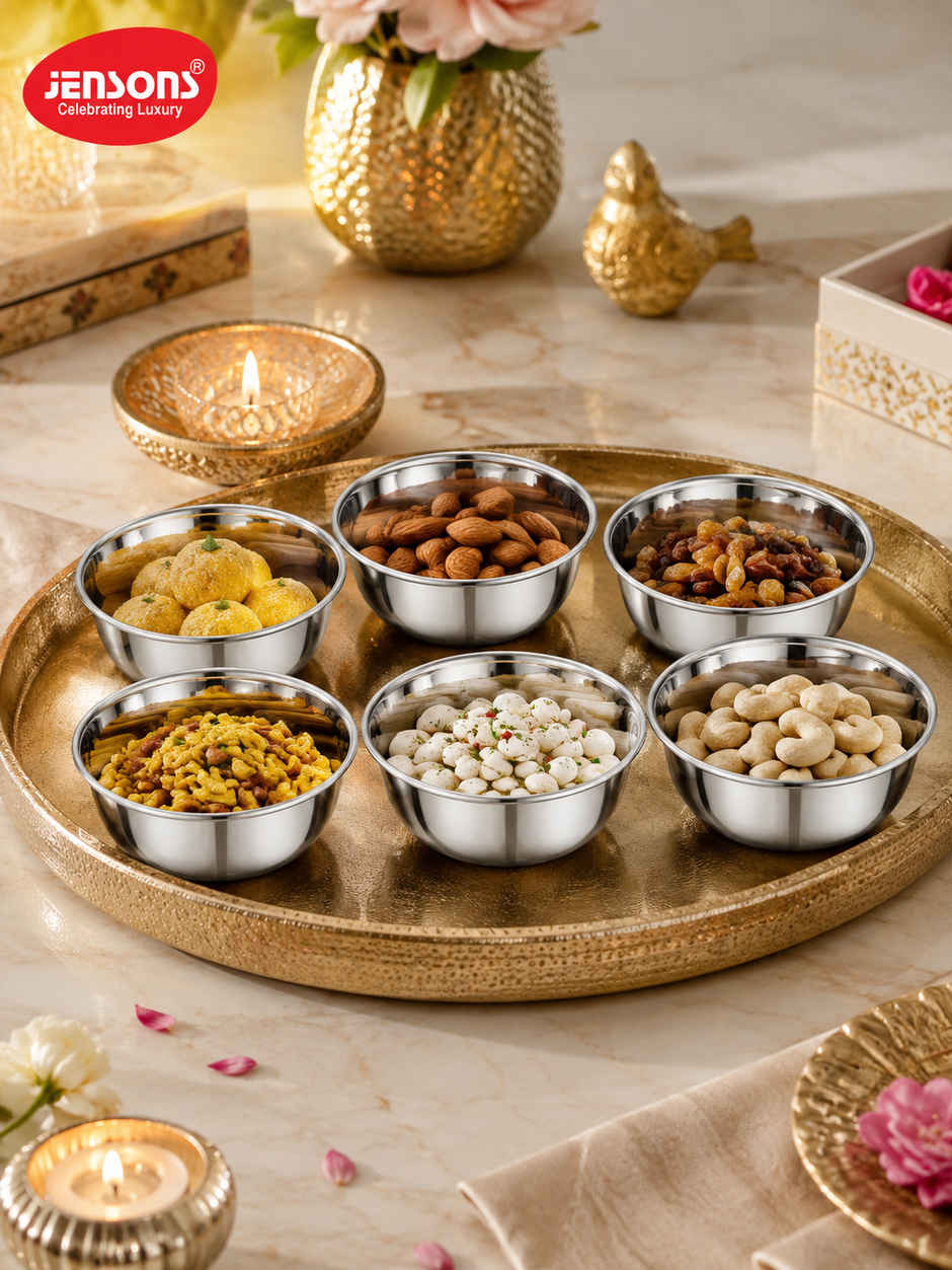 Jensons Stainless Steel Katori Set of 6 | 9cm Food Grade Bowls | Dining & Serving Use