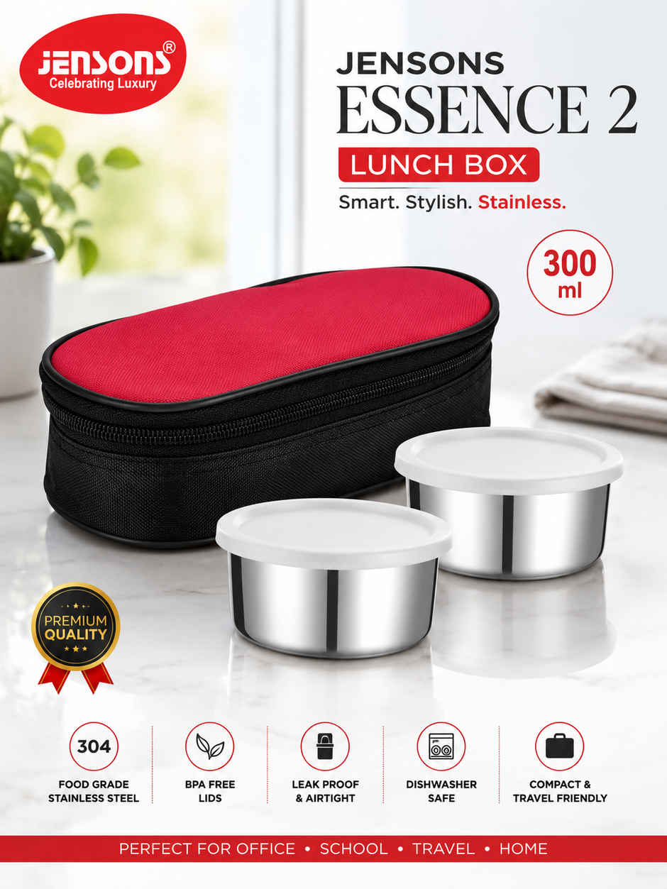 Jensons Stainless Steel Essence Lunch Box with 2 | Leak Resistant Containers |300mlX2