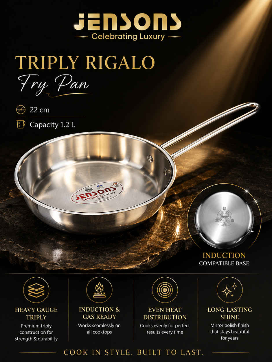 Jensons Triply Rigalo Fry Pan | 22 cm Induction Compatible