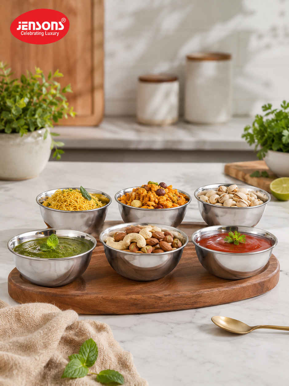 Jensons Stainless Steel Katori Set of 6 | 9cm Food Grade Bowls | Dining & Serving Use