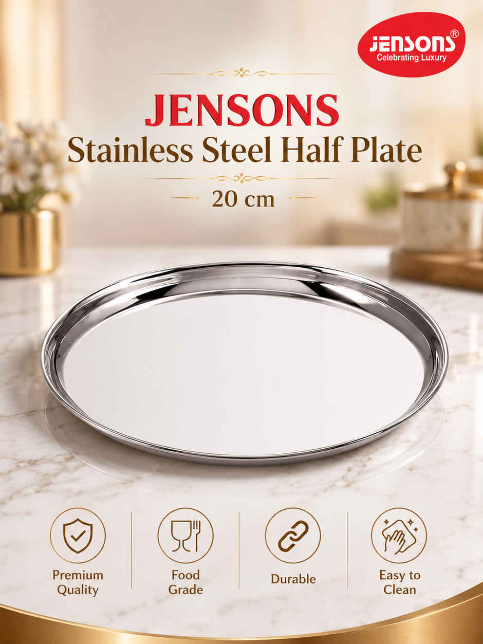 Jensons Stainless Steel Half Plate 20 cm | Heavy Gauge Food Grade Steel Thali | Mirror Finish