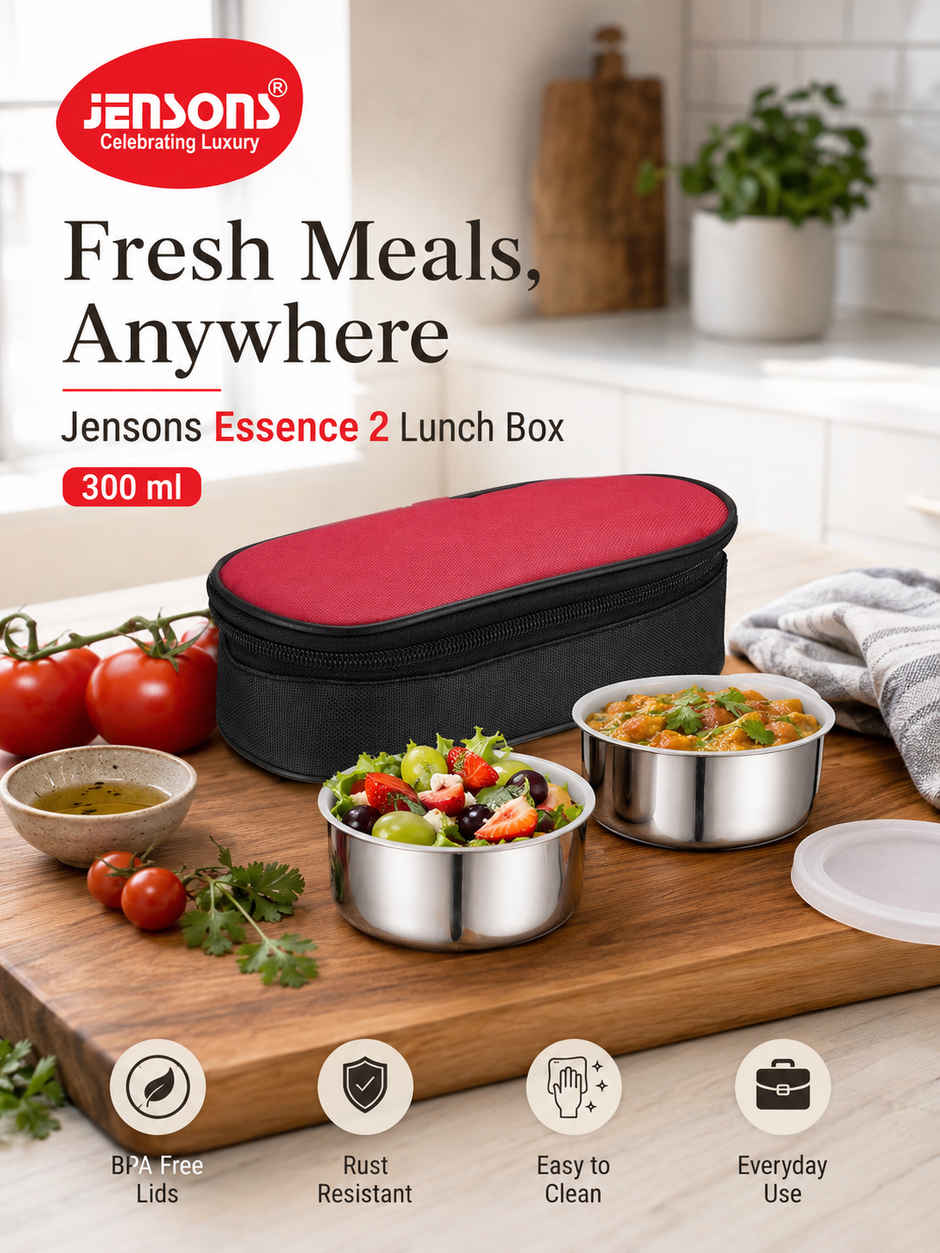 Jensons Stainless Steel Essence Lunch Box with 2 | Leak Resistant Containers |300mlX2
