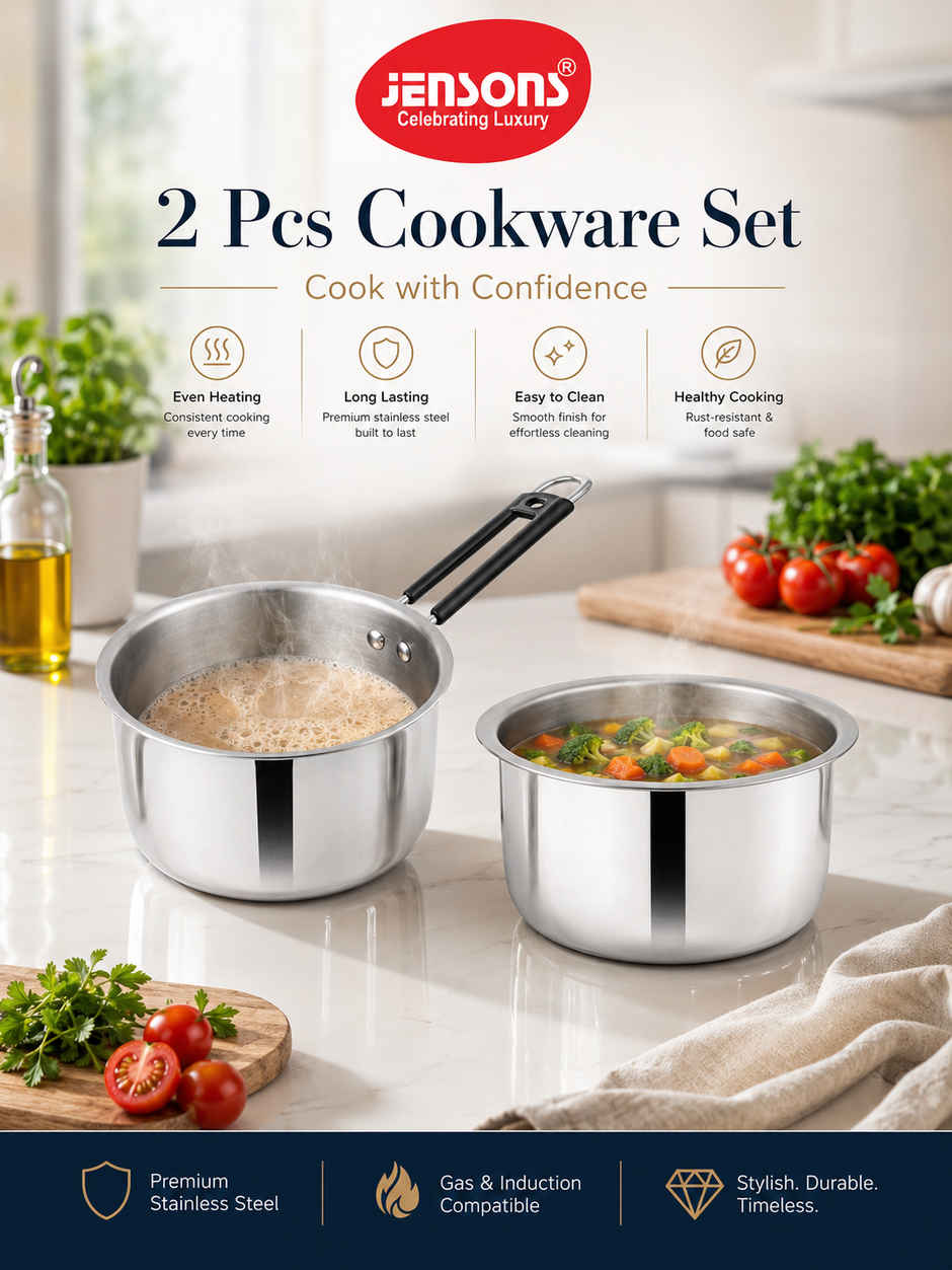 Jensons Stainless Steel Saucepan Tope 1.1L 16cm Induction Base Cookware for Gas & Induction