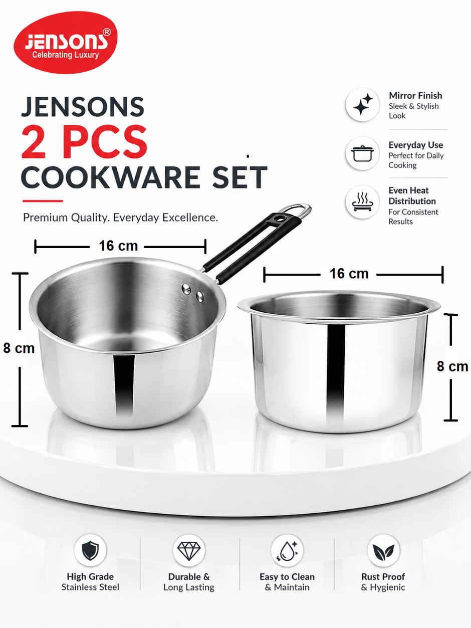 Jensons Stainless Steel Saucepan Tope 1.1L 16cm Induction Base Cookware for Gas & Induction