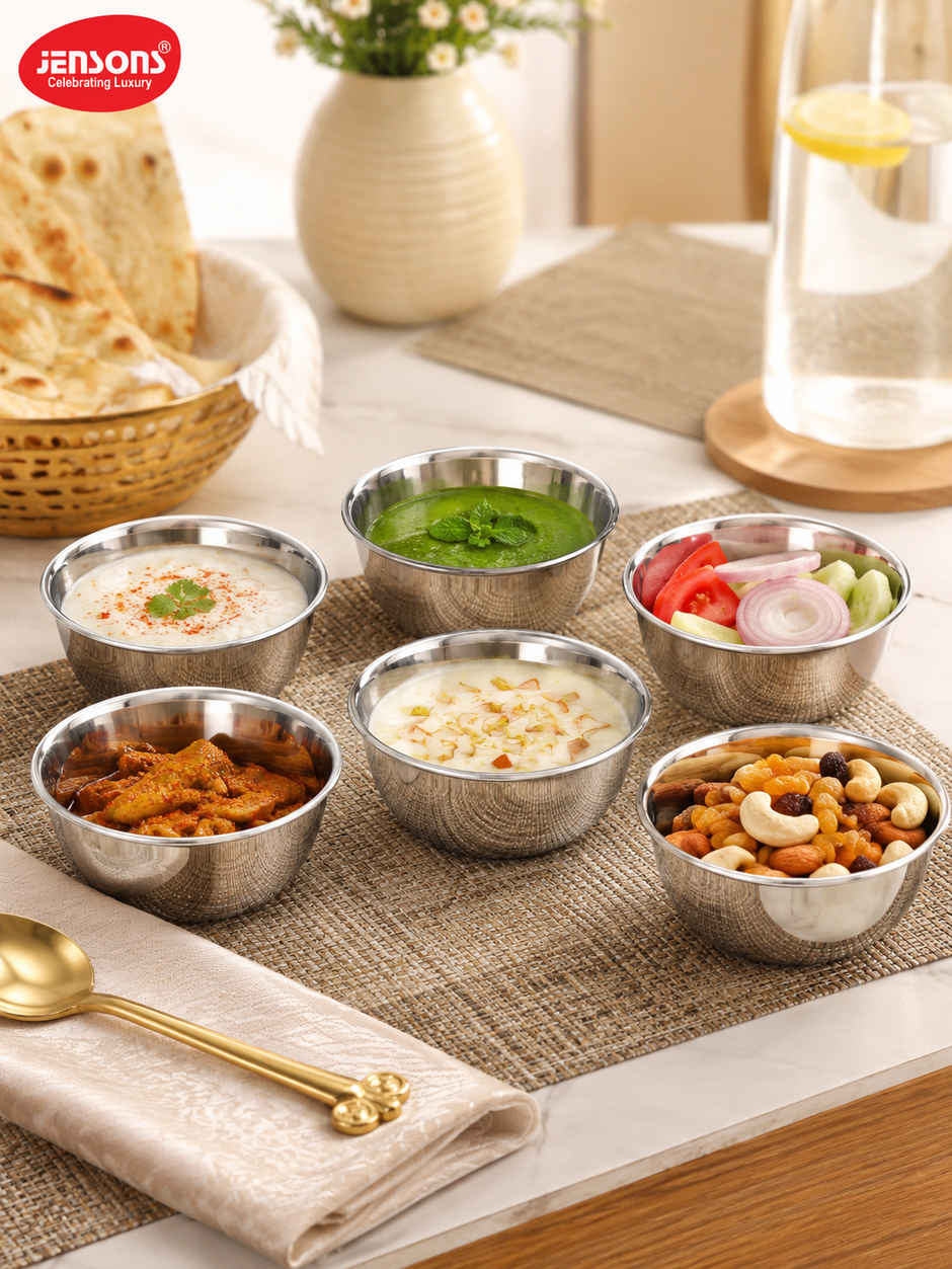 Jensons Stainless Steel Katori Set of 6 | 9cm Food Grade Bowls | Dining & Serving Use