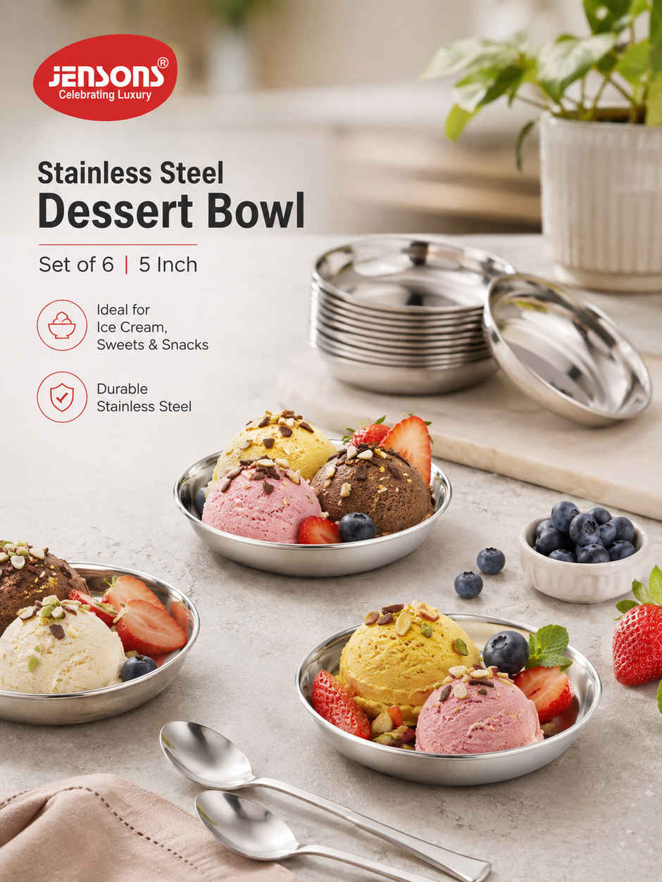 Jensons Stainless Steel Dessert Bowl Set of 6 | 5 Inch Ice Cream Sweet Snack Serving Bowls