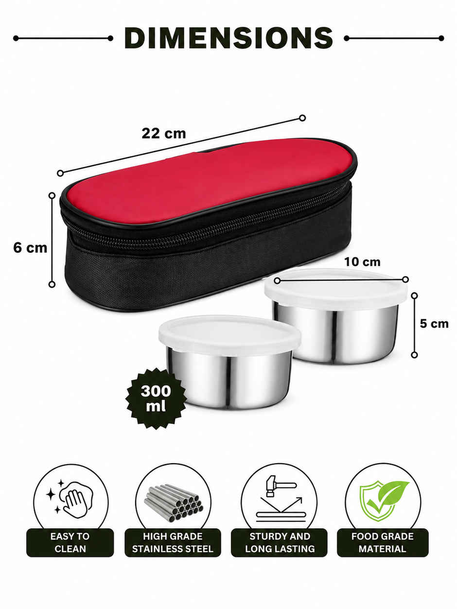 Jensons Stainless Steel Essence Lunch Box with 2 | Leak Resistant Containers |300mlX2