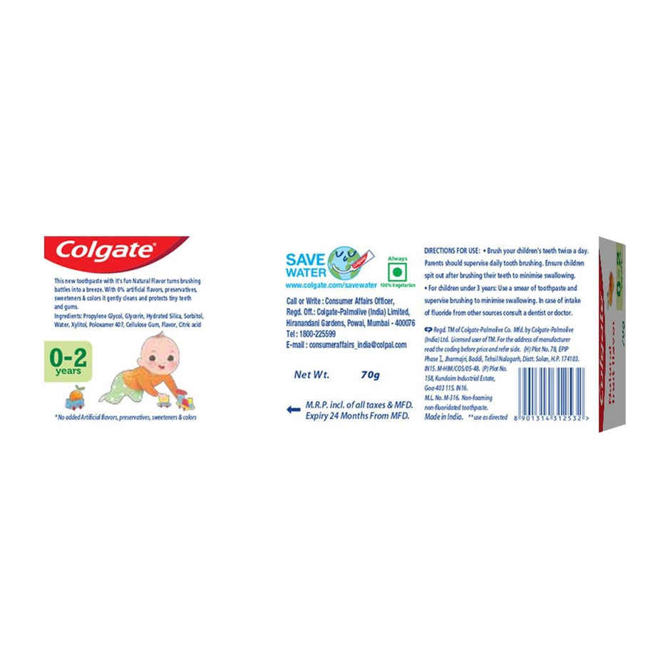 Colgate Toothpaste for Kids (0-2 years), Natural Fruit Flavour, SLS & Fluoride free