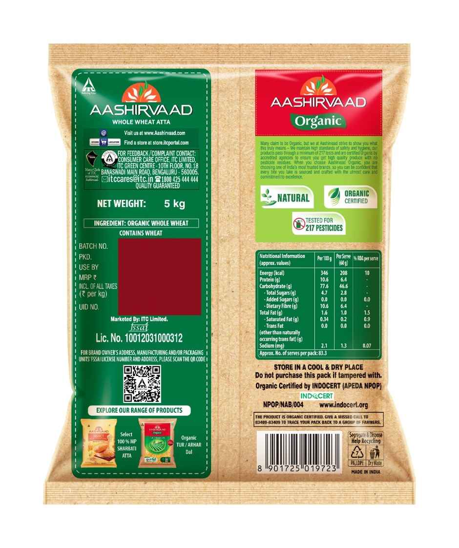 Aashirvaad Organic Truly Organic Whole Wheat Atta, 0% Maida