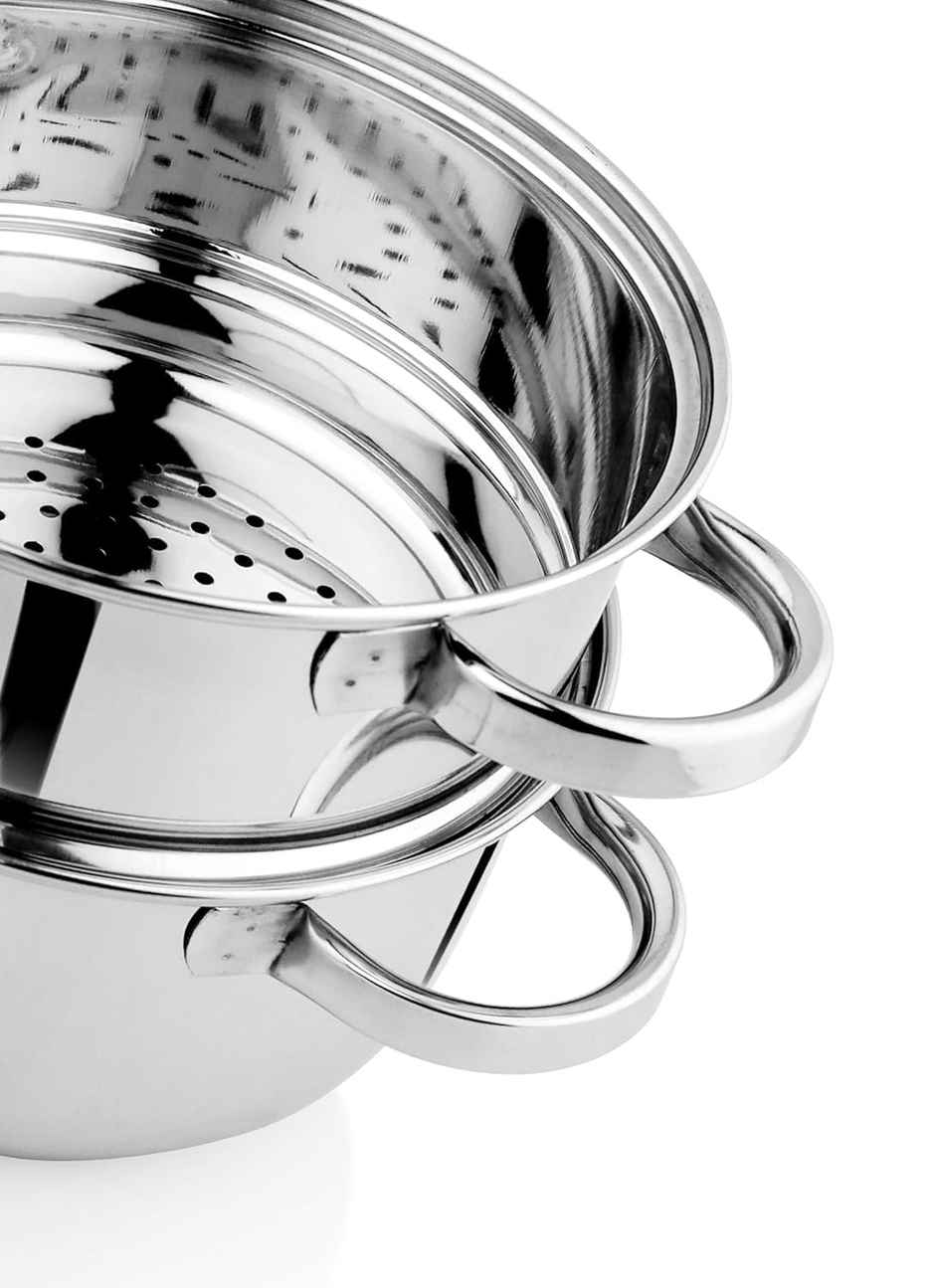 Jensons Stainless Steel Steamer with Glass Lid | Induction Base | Modak, Momo Maker | 2L | Silver