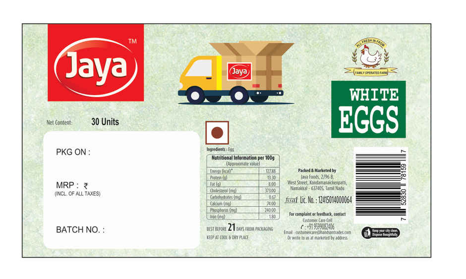The Health Factory Zero Maida Bread - Simply Whole Wheat(350gms) & Jaya White Eggs 30 Piece(30pc) Combo