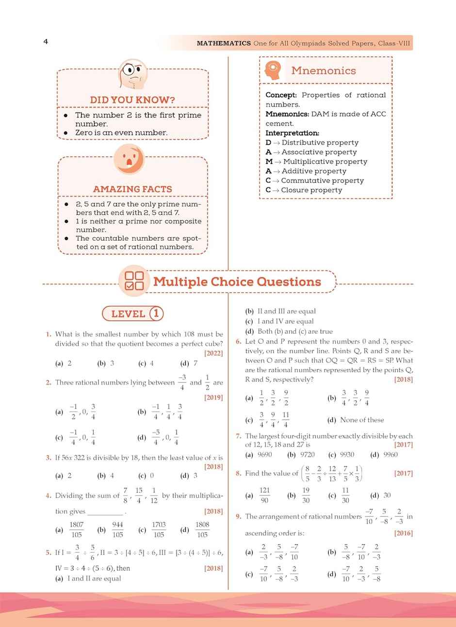 Oswaal One For All Olympiads Previous Year Solved Papers Class 8 Mathematics For 2025 Exam