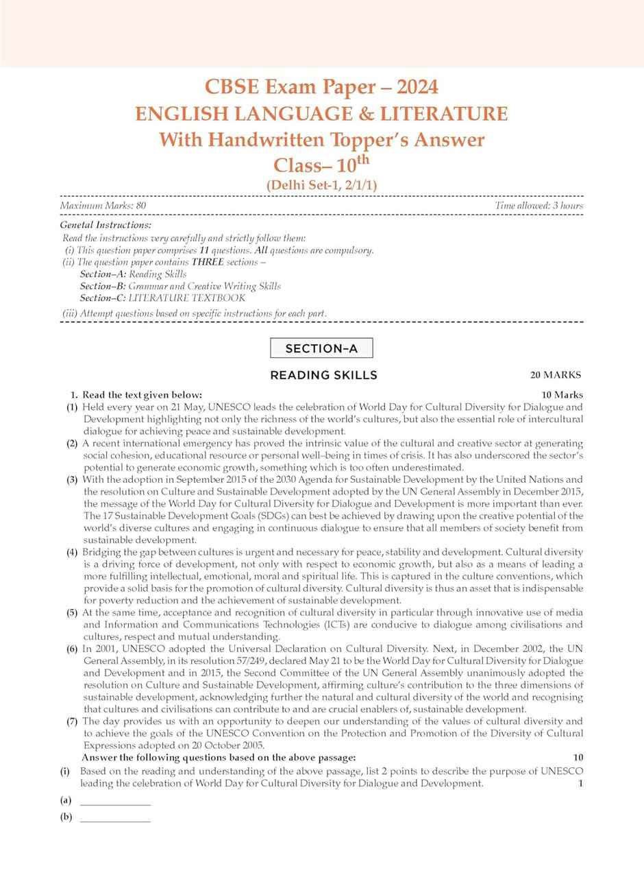 Oswaal CBSE Sample Question Papers Class 10 English Language and Literature Book (For 2025 Exam)