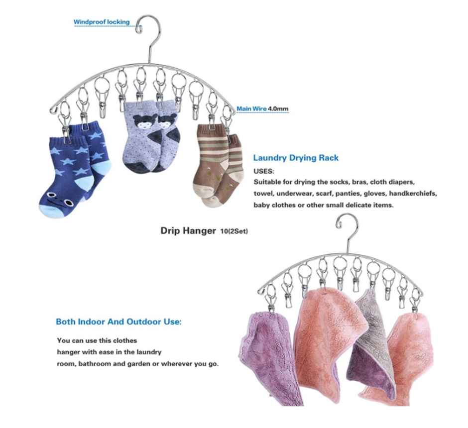 New Dawn 10 Clips Stainless Steel Rust-Free Cloth Hanger For Drying Clothes Drying Hanger