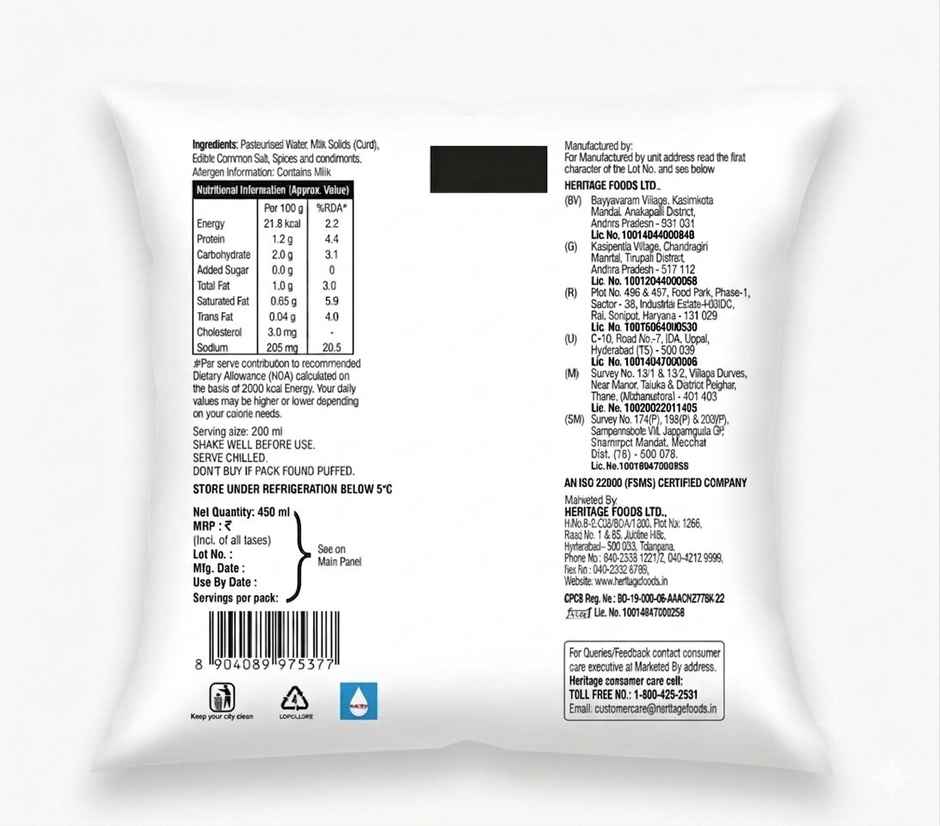Heritage A-one Probiotic Spiced Buttermilk