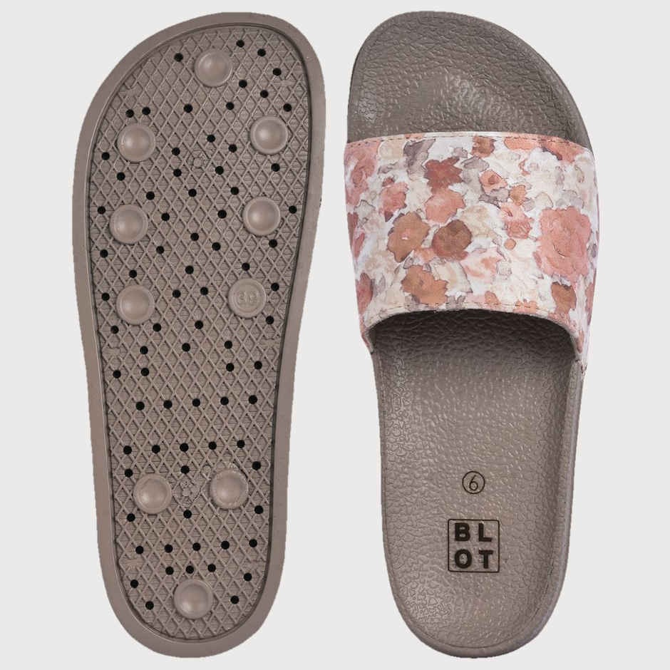 Paragon Cushion Comfort Tan Floral Slides For Women | Tan | UK 4
