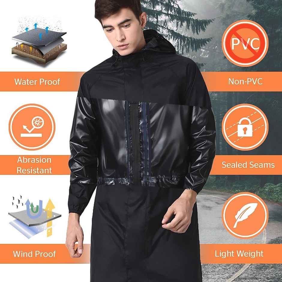 INFISPACE Adult Unisex Polyester Long RainCoat Poncho Barsaati with Adjustable Cap and Cover XXL