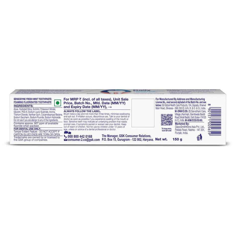 Sensodyne Fresh Mint Toothpaste (Strong Mint Flavour), Daily Sensitivity Protection Paste
