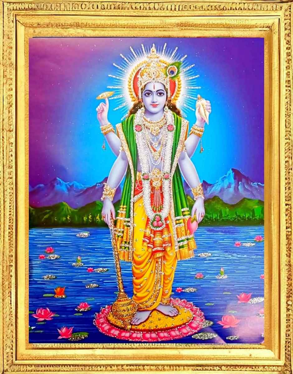 Oye Happy DIVINE VIBES Visnu Ji Diety Photo 15cm x 20 cm