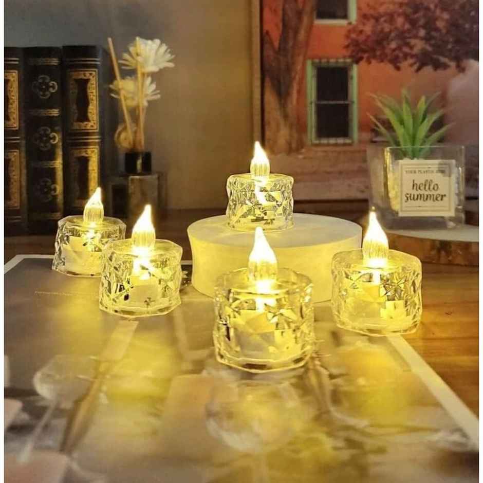 Perpetual LED Diya Candles | Electric Flameless Smokeless Lights | Pack of 12 | Crystal Design