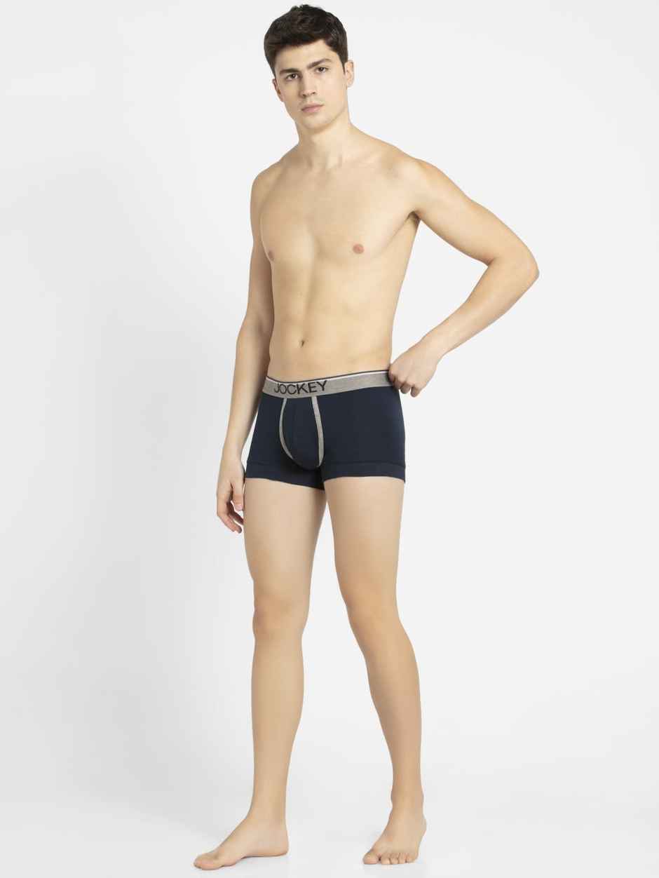 Jockey 8015 Men's Super Combed Cotton Rib Underwear Solid Trunk|Ultrasoft Waistband|PO2 | Navy-L
