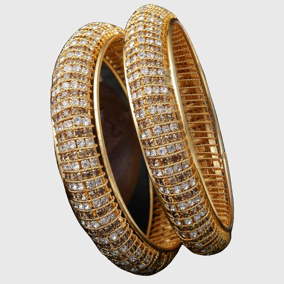 Sukkhi Gold Tone Plated White Broad Bracelet Bangle Set Jewellery for Women - 2.6