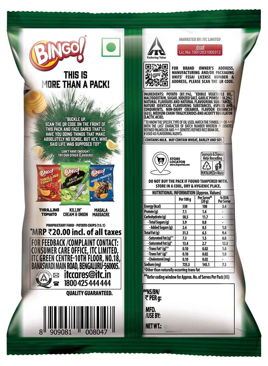 Bingo! Potato Chips Bangin' Butter & Garlic