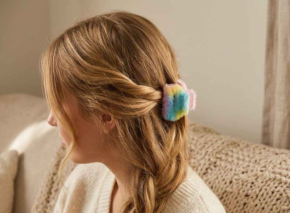 The Opal Factory Hair Accessories | Faux Fur/Plush Claw Clips | Pack of 6