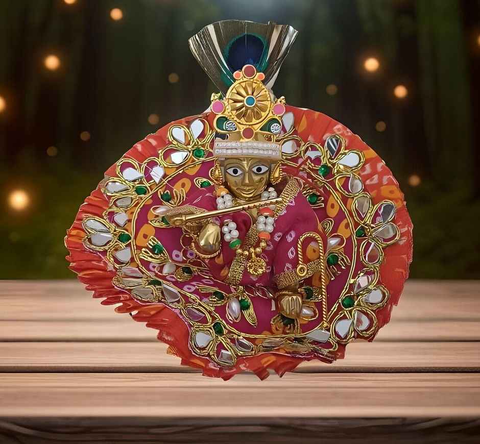 Laddoo Gopal Ornaments Set | Jewellery, Mukut, Bansi, Kangan, Stick | For 2-Inch Idol | Gullak