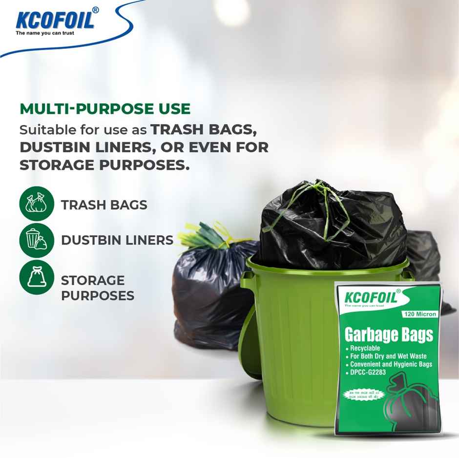 Kcofoil Small Garbage Bag | 17 x 19 | 14 Bags - 120 Micron