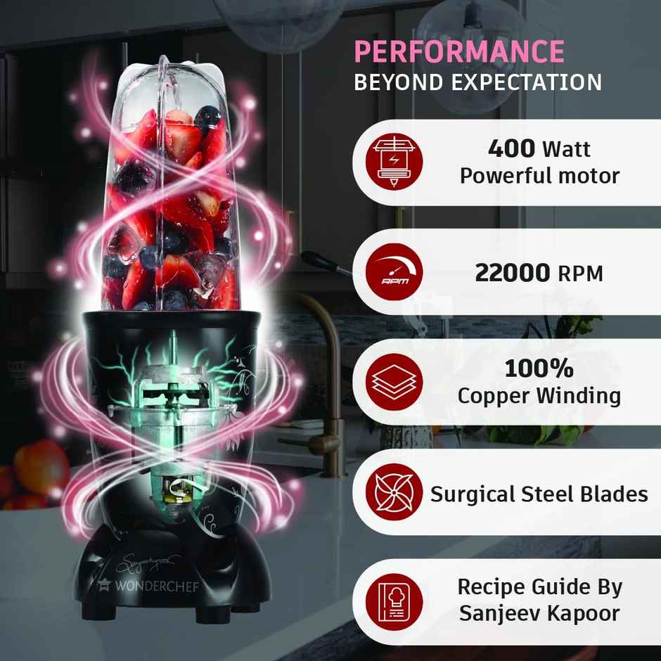 Wonderchef Nutri - Blend Mixer - Grinder Blender | 400W | 22000 Rpm | 2 Jars | Ss Blades - Black