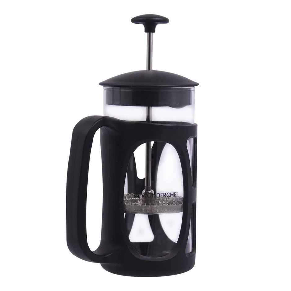Wonderchef French Press Coffee & Tea Maker 350 ml, Borosilicate Glass Carafe, 4 Level Filtration System, 1-2 Cups of Coffee,Brews in Just 3 Minutes - Black