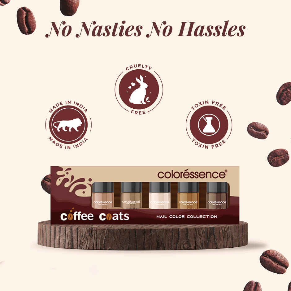Coloressence Coffee Coats Nail Paint Kit with Free Remover |Glossy Finish|Quick Dry|Chip-Resistant