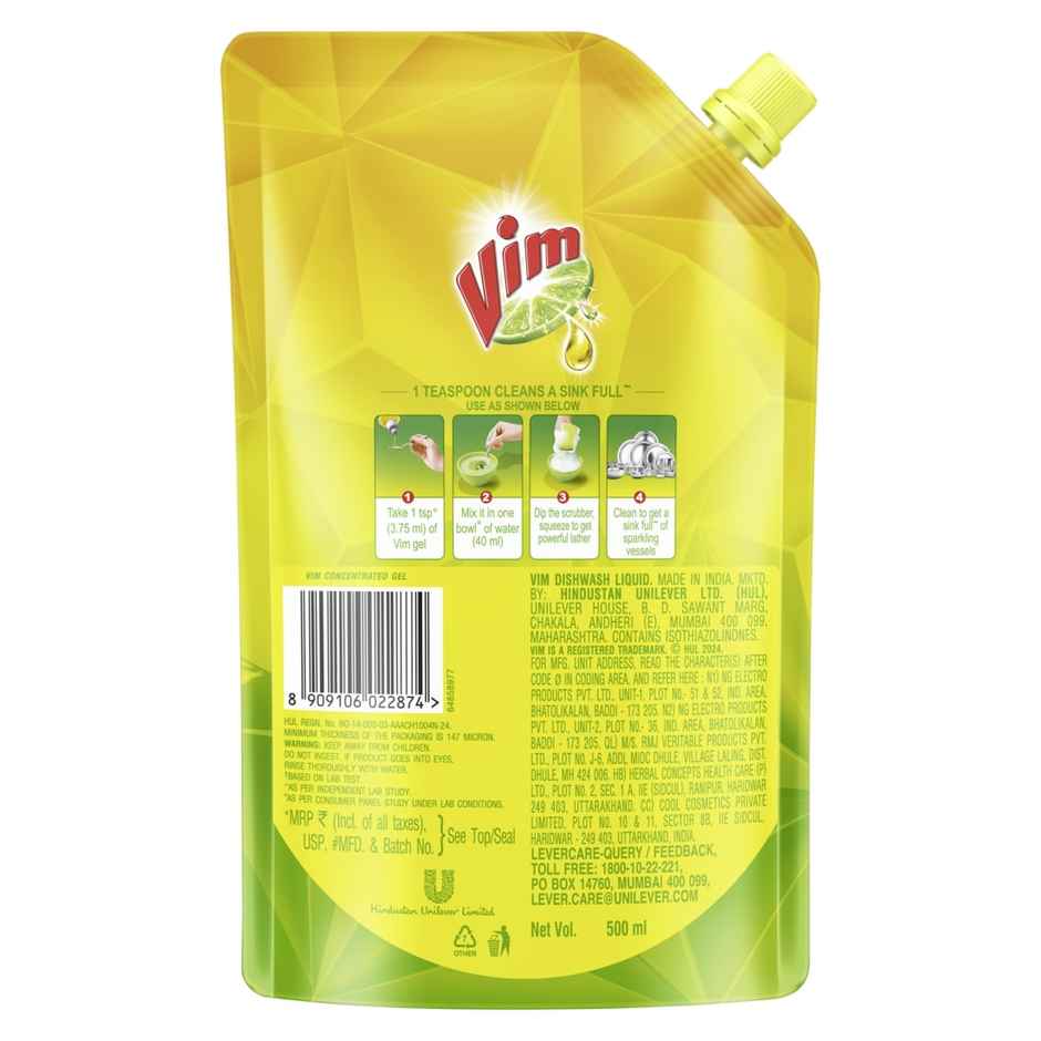 Vim Lemon Dishwash Liquid Gel Refill Pouch