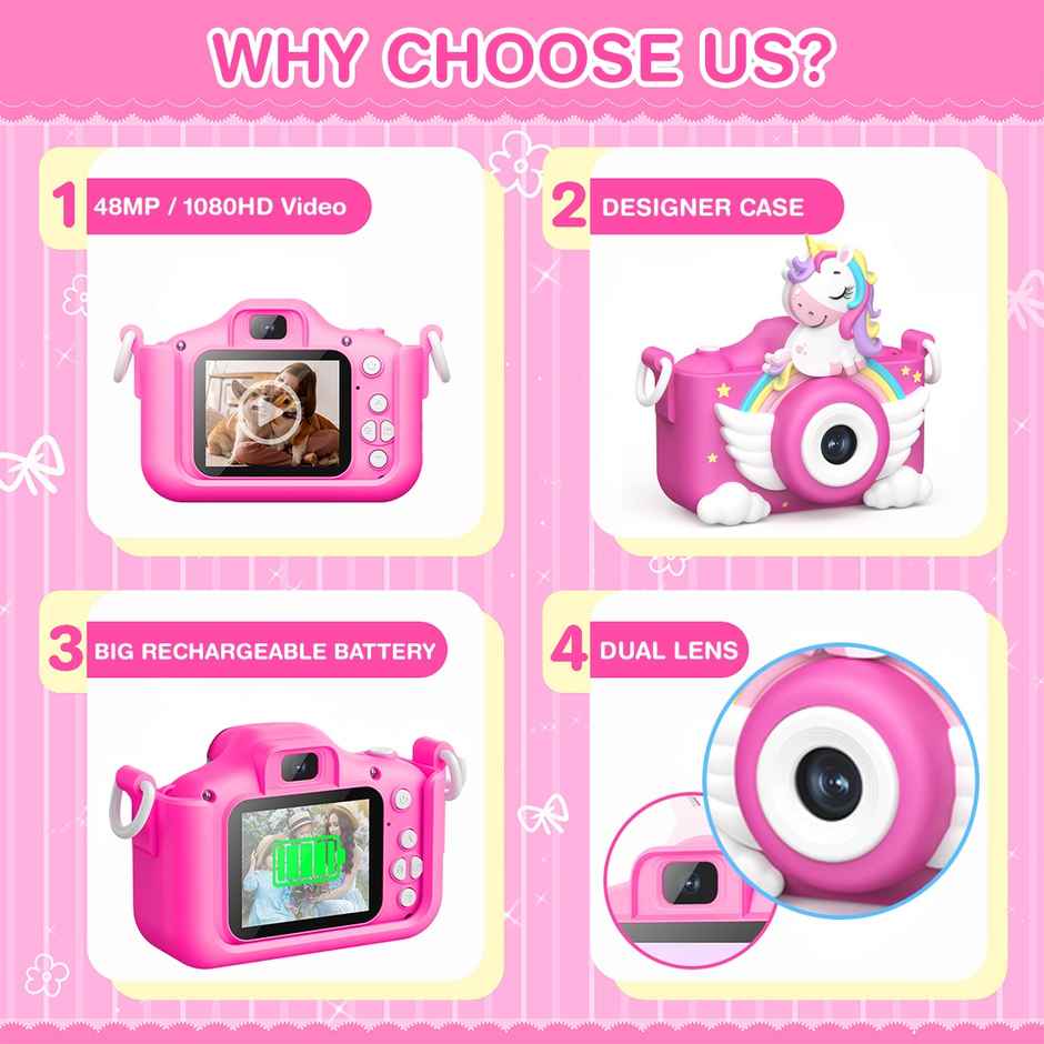 Wembley Kids Digital Camera | Unicorn Design | Selfie Camera with Video Recorder - Pink