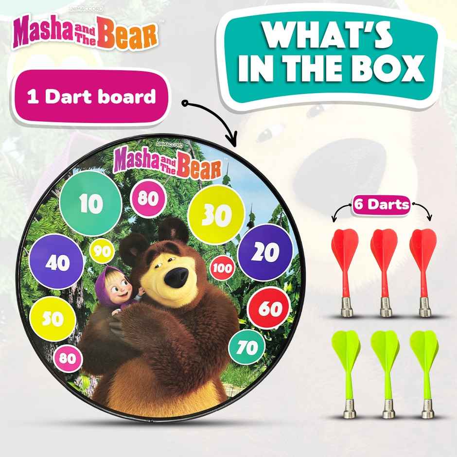 Wembley Masha N Bear - Dart Board with Dart for Kids & Adults with 6 Magnet Darts Wembley