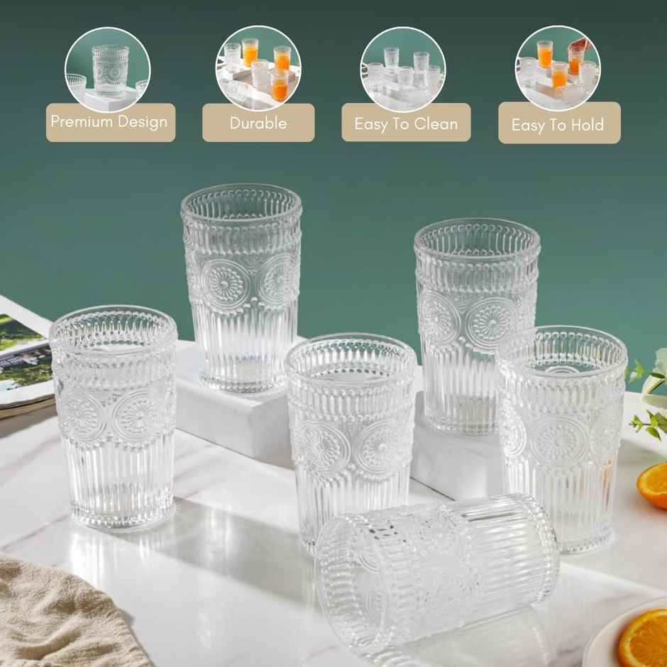 Nestasia Embossed Drinking Glasses - Set of 6 (250ml)