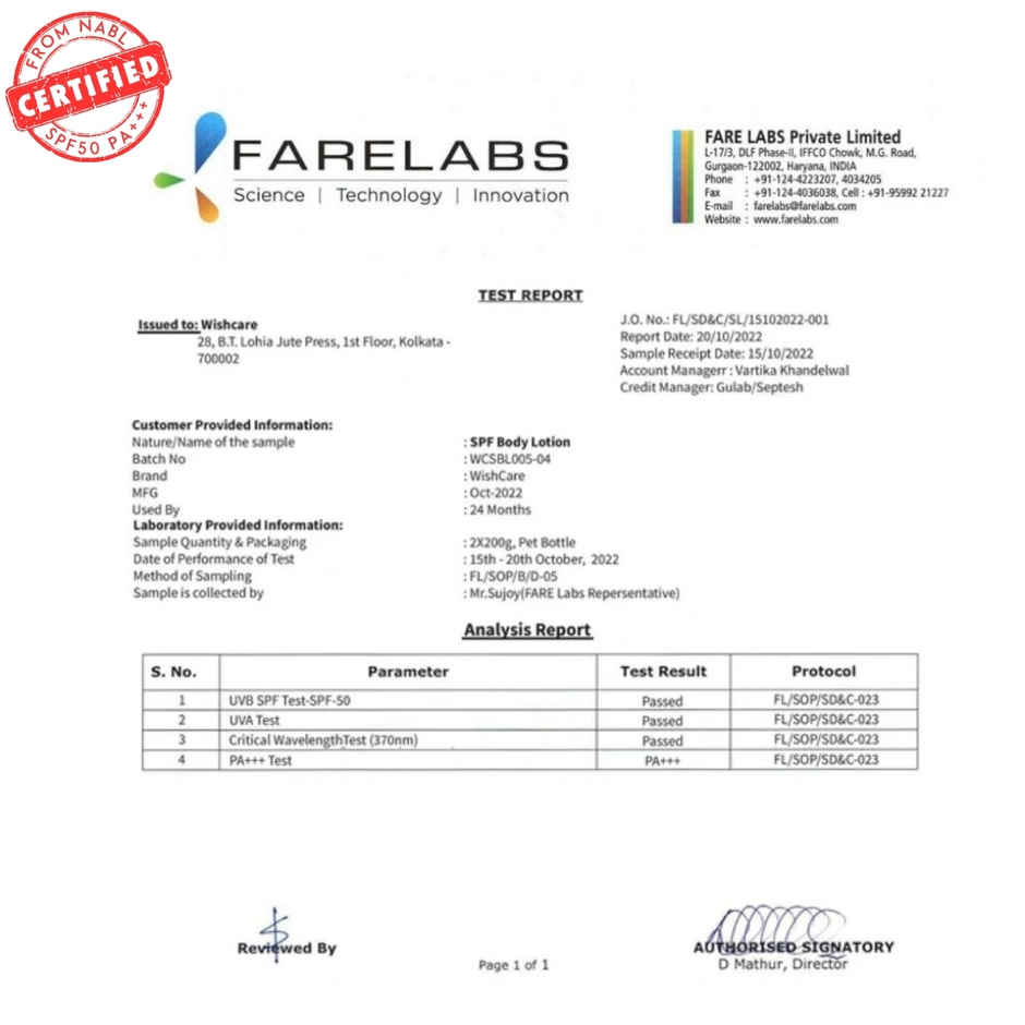 WishCare Sunscreen Body Lotion SPF 50 PA+++|UVA & UVB Protection With No White Cast|In-Vivo Tested