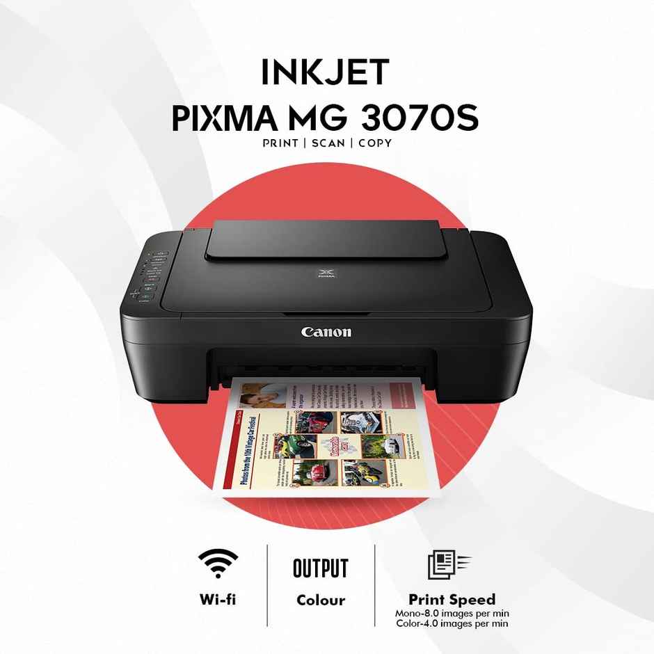 Canon PIXMA MG3070S All in One (Print, Scan, Copy) WiFi Inkjet Colour Printer for Home