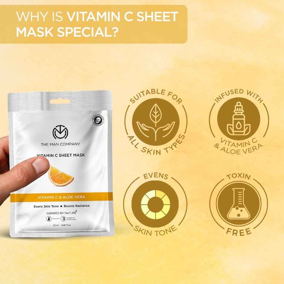 The Man Company Vitamin C Sheet Mask For Skin Brightening- Improves Skin Tone
