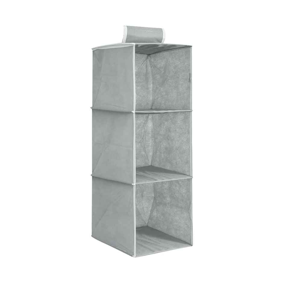 Prettykrafts 3 Tiers Clothes Hanging Organizer With Clear Windows And 1 Velcro Loop Grey