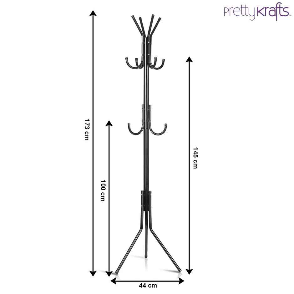 PrettyKrafts Wrought Iron Clothes Stand - 6 Hook Wall Rack for Entryway & Wardrobe | Black