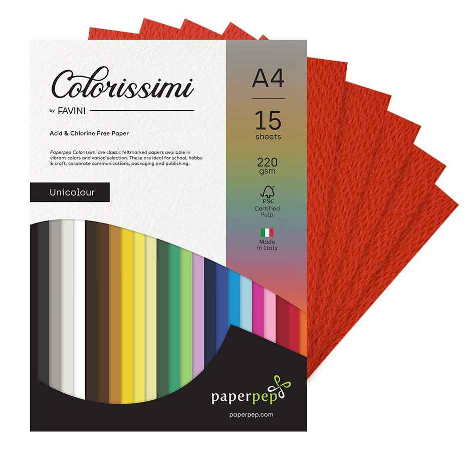 Paperpep Colorissimi 220Gsm Card Stock A4 Scarlatto (Red) Unicolor 15 Sheets