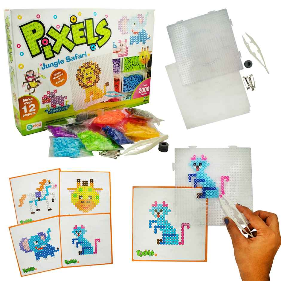 Ekta Pixels Jungle Safari Beadwork Art Kit, Fridge Magnets Badges Making Kit