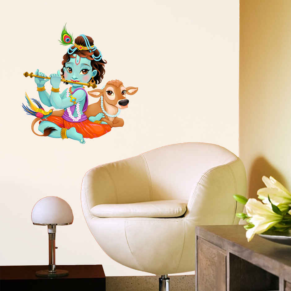 Divine Vibes Laddoo Gopal Krishna With Cow Wall Sticker